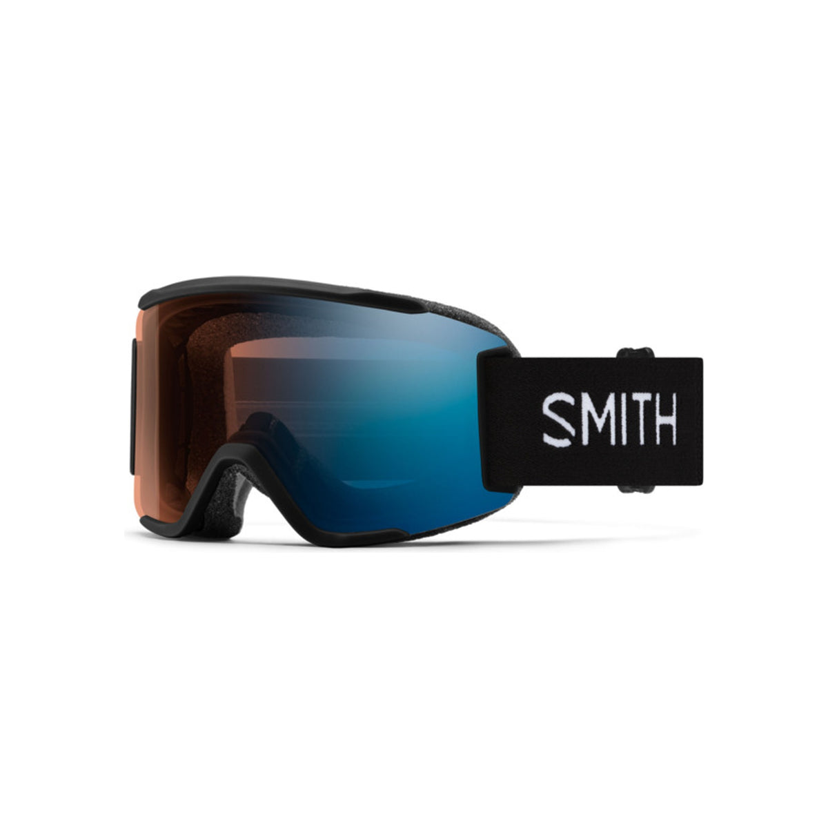 Smith skibril met zwart frame en blauwe spiegellens voor wintersport en snowboarden