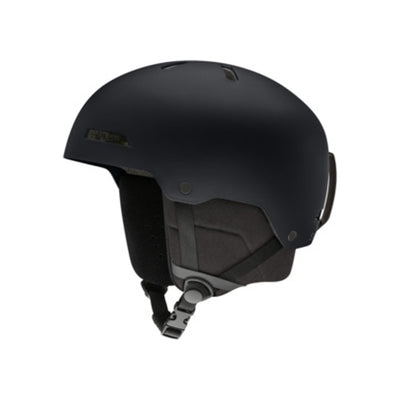 Zwarte ski helm met verstelbare kinband en geventileerde beschermende constructie voor wintersport