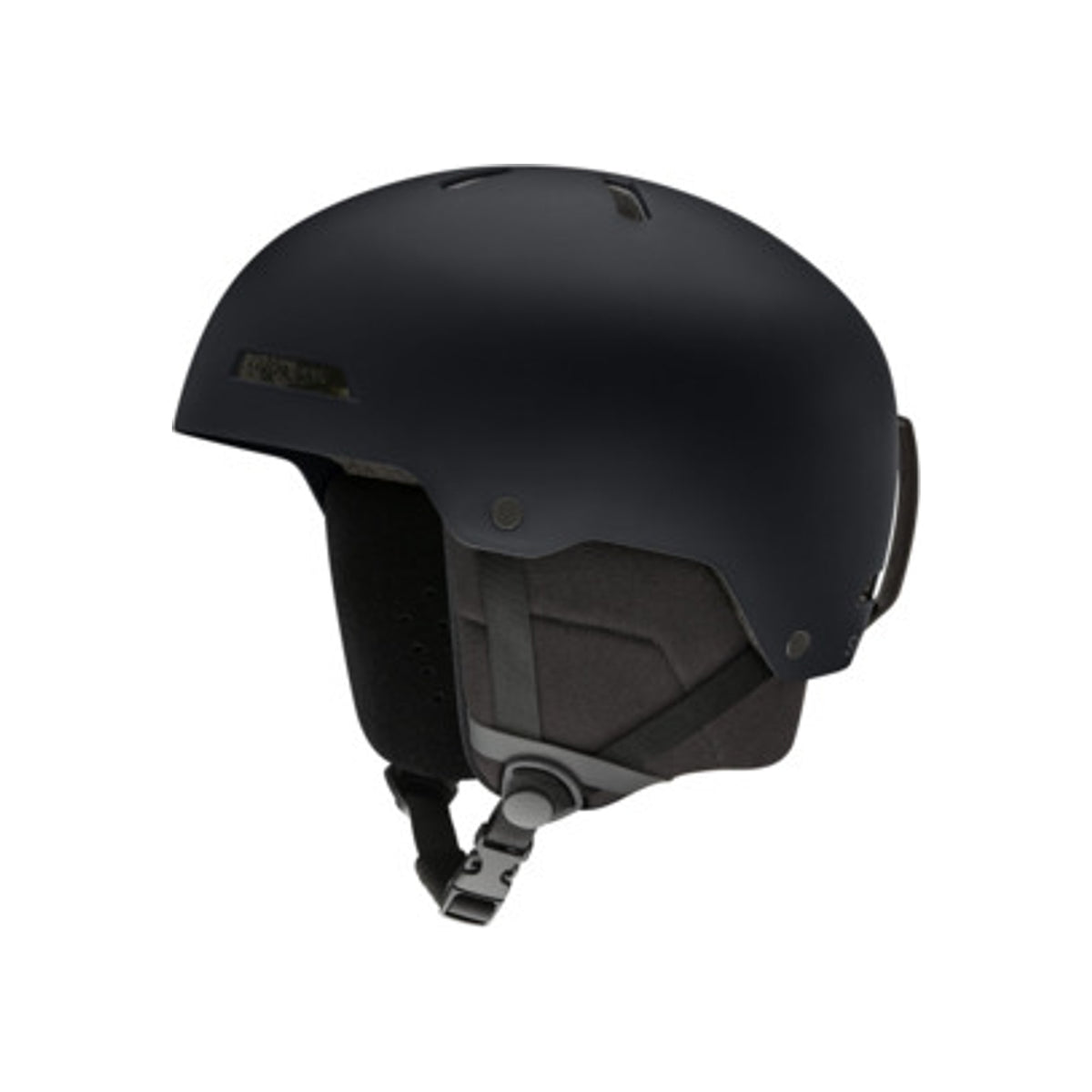 Zwarte ski helm met verstelbare kinband en geventileerde beschermende constructie voor wintersport