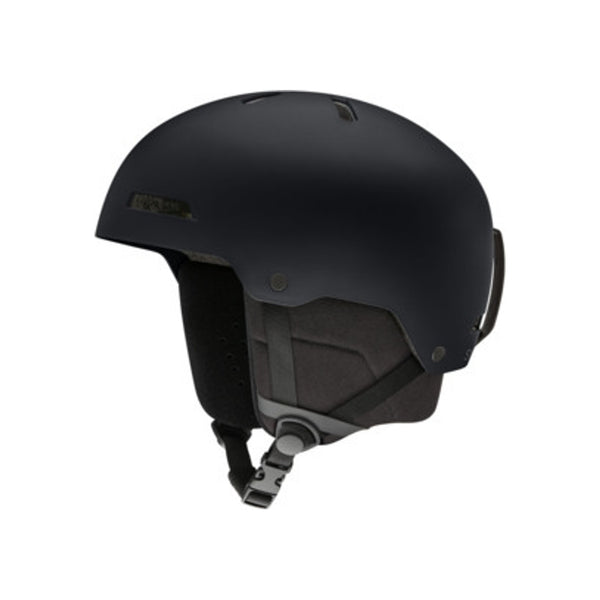 Zwarte ski helm met verstelbare kinband en geventileerde beschermende constructie voor wintersport