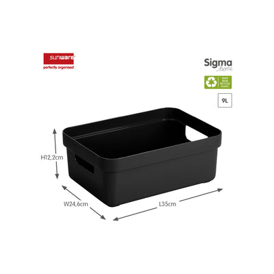 Sunware Sigma opbergbox 9L zwart gerecycled kunststof - afmetingen 35x27x14cm met handgrepen