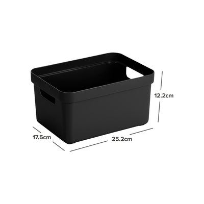 Zwarte opbergmand 25.2x17.5x12.2cm met handgrepen voor huishoudelijke organisatie