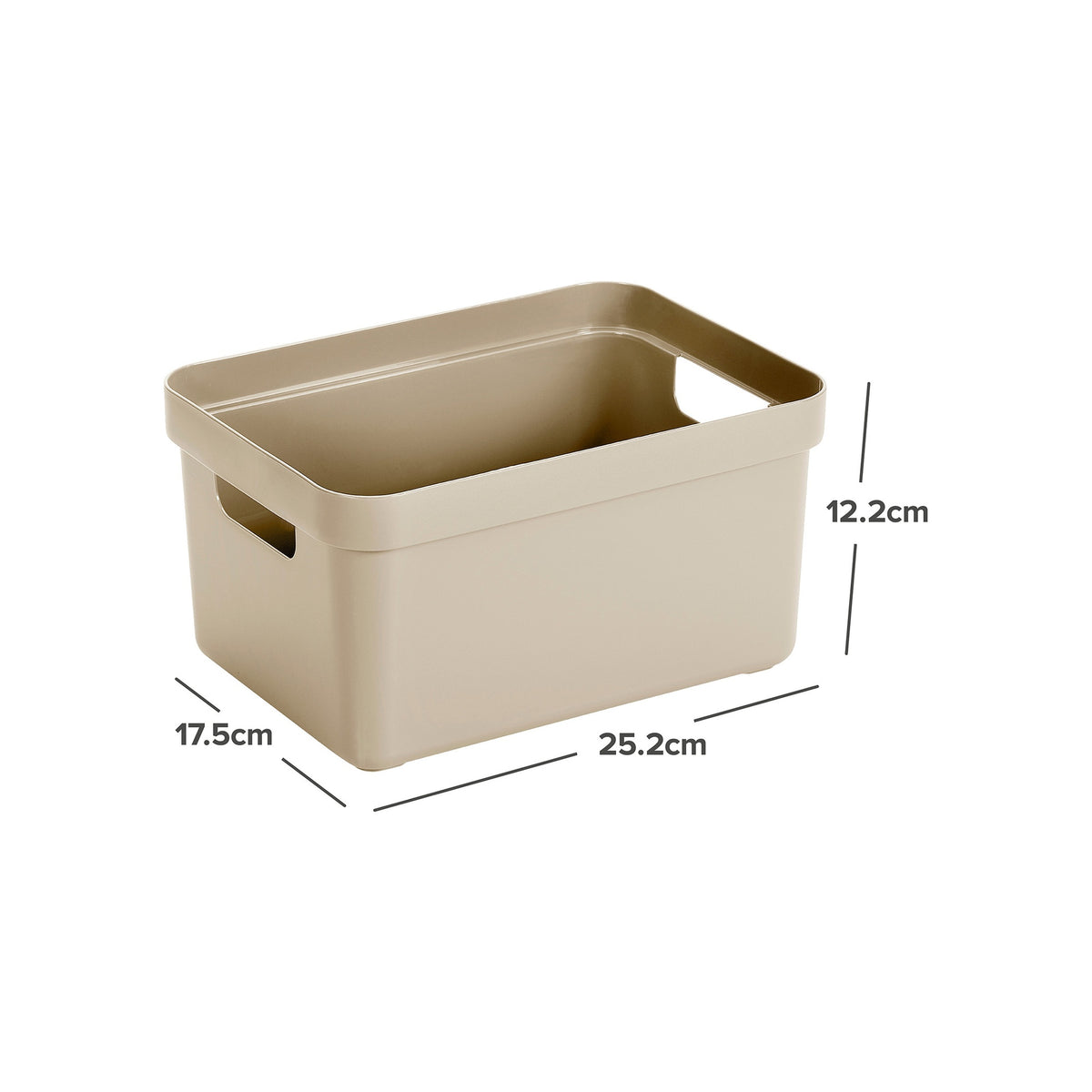 Beige opbergbox met handgrepen 25.2x17.5x12.2cm - praktische kunststof mand voor thuis