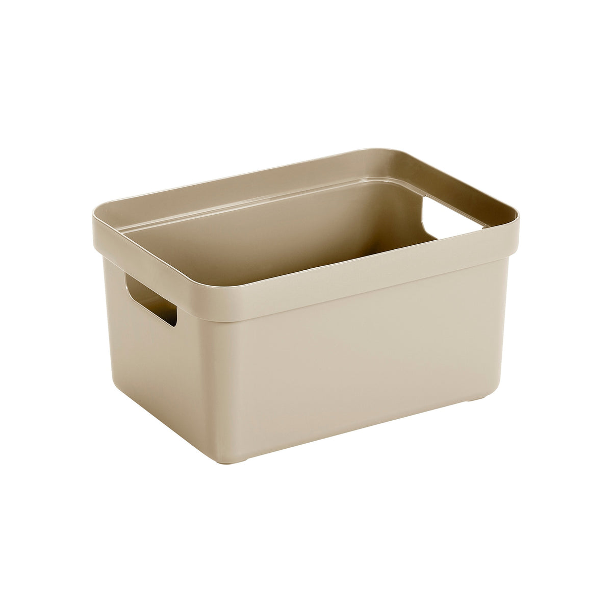 Beige opbergmand met handgrepen - rechthoekige kunststof organizer voor thuis