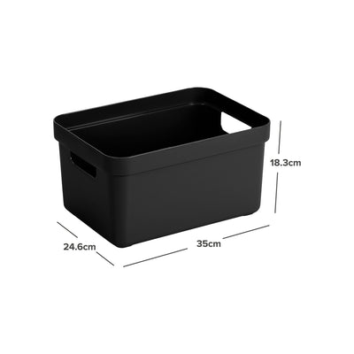 Zwarte opbergmand 35x24.6x18.3cm met handgrepen, kunststof organizer box voor bergruimte