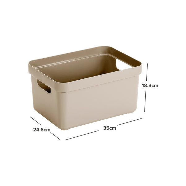 Beige opbergbox met deksel en handgrepen, 35x24.6x18.3cm kunststof opbergmand voor huis en kantoor