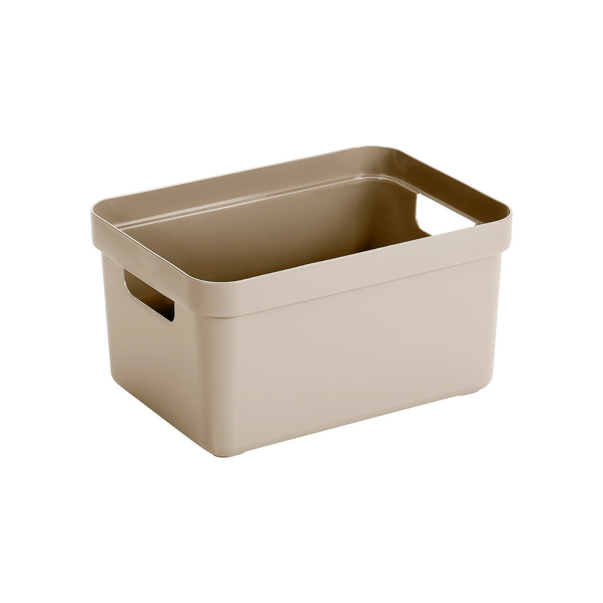 Beige kunststof opbergbox met handgrepen, rechthoekige organizer mand voor thuisopslag