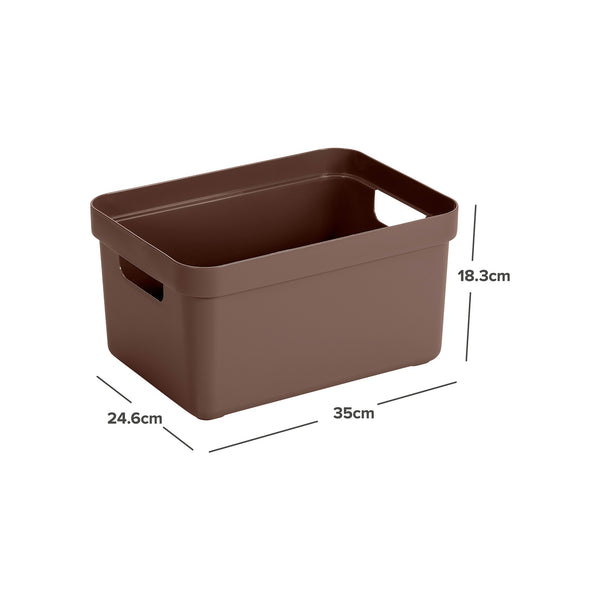 Bruine opbergbox met handgrepen, 35x24.6x18.3cm, kunststof voorraadmand voor huis en kantoor