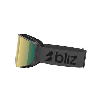 Bliz skibril met goudkleurige spiegellens en zwarte band met logo