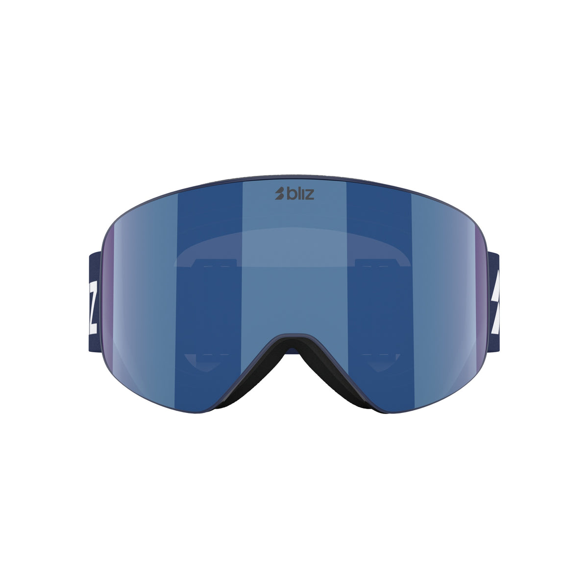 Skibril met blauwe spiegellens en paarse frame voor wintersport en snowboarden