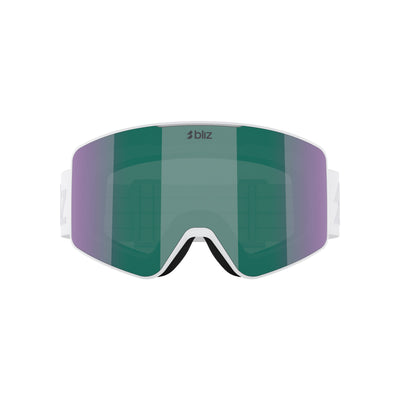 Skibril met cilinder lens en groene spiegellens met witte frame voor wintersport