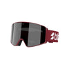 Bordeauxrode skibril met donkere lens en strakke pasvorm voor wintersport en snowboarden