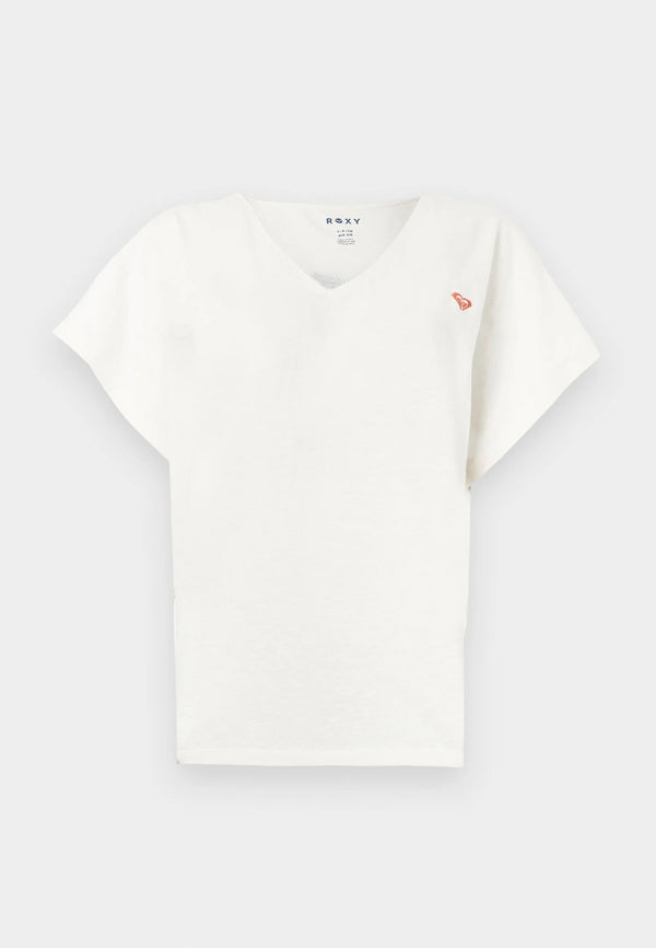 Wit meisjes t-shirt met V-hals en klein rood hartje logo - LOOXS basic katoenen shirt