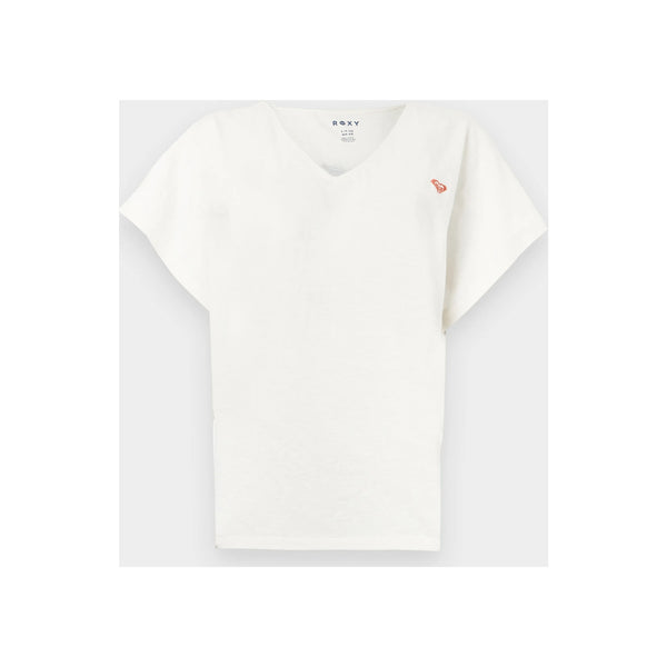 Wit meisjes t-shirt met V-hals en klein rood hartje logo - LOOXS basic katoenen shirt