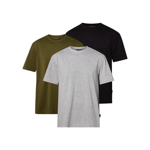 Pinewood® 3-pack T-shirt M's — GreyMel/Pine/Black