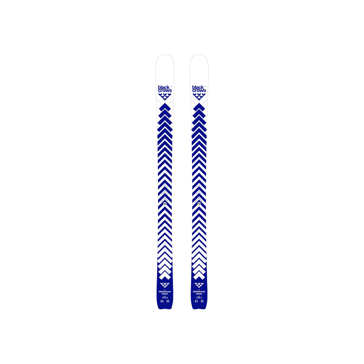 Black Crows Camox Freebird all-mountain freeski's met blauwe chevron-grafiek en witte tip en staart