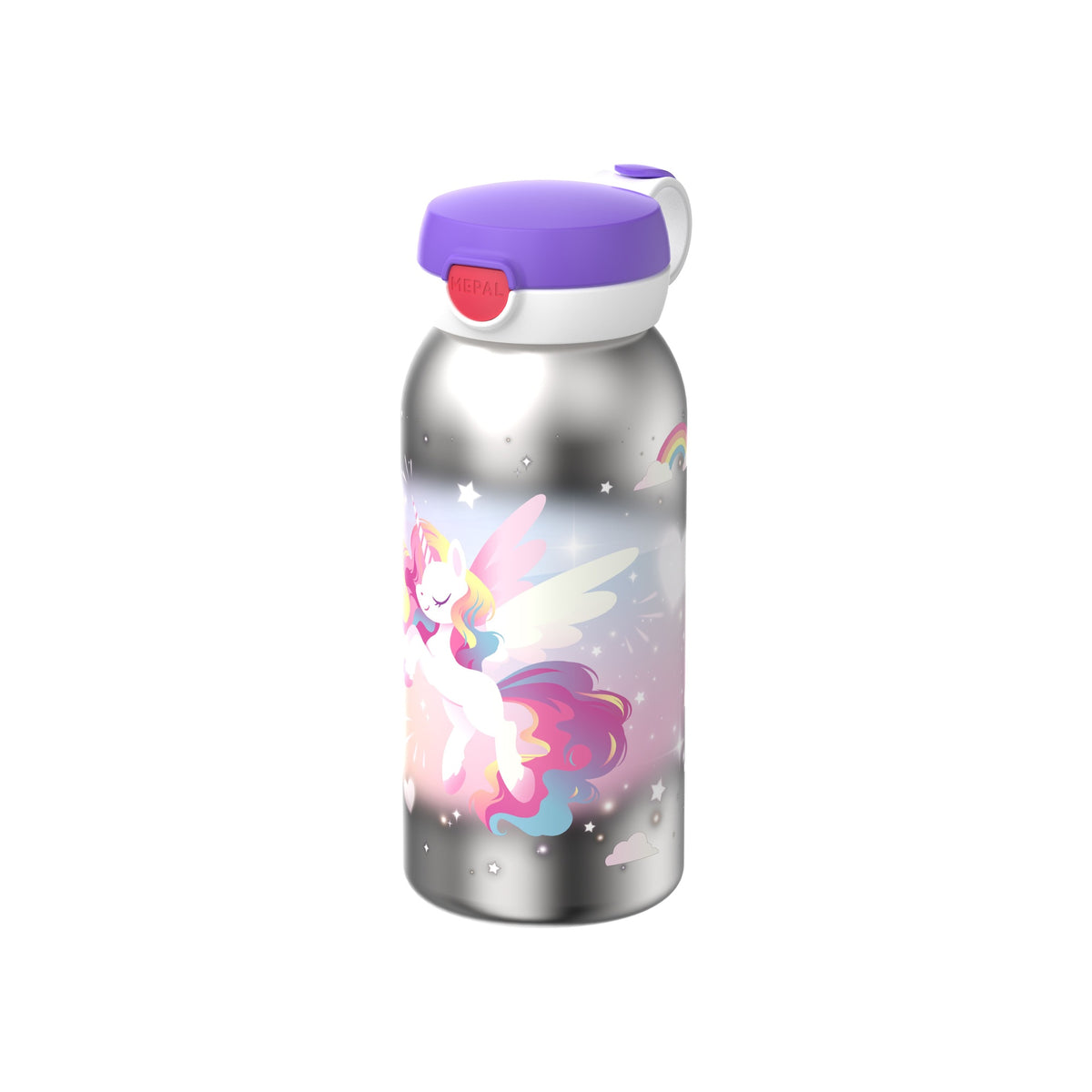 rvs drinkfles met flipdop campus 600 ml - unicorn glow