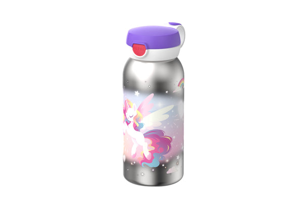 rvs drinkfles met flipdop campus 600 ml - unicorn glow