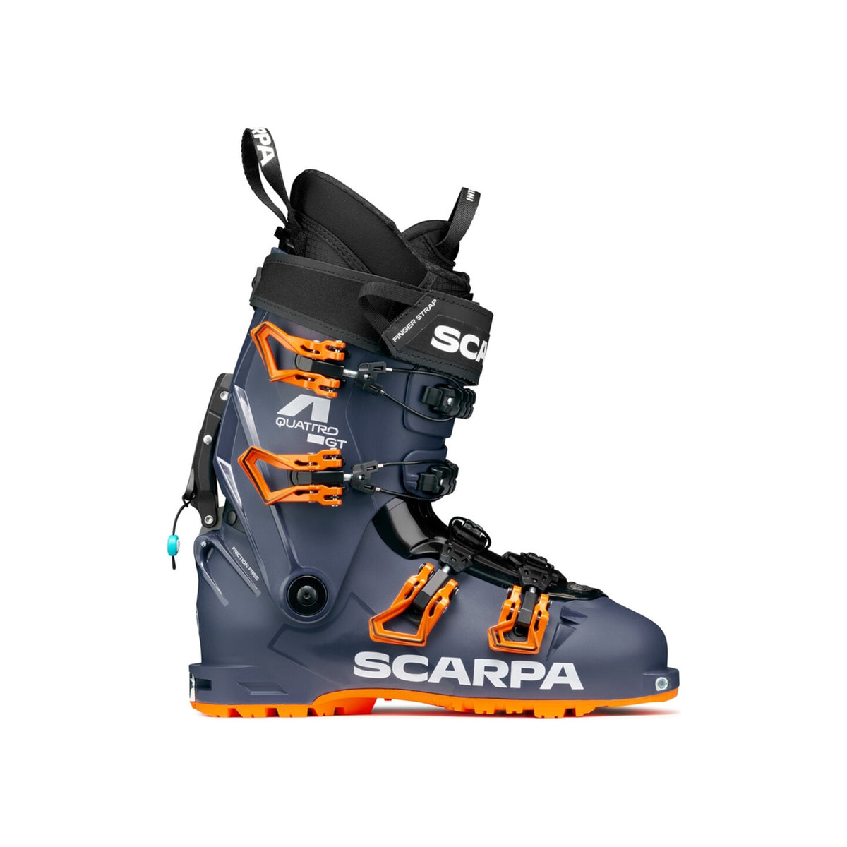 Scarpa F4 alpine touring ski boot blauw-oranje met vier gespen en wandelmodus