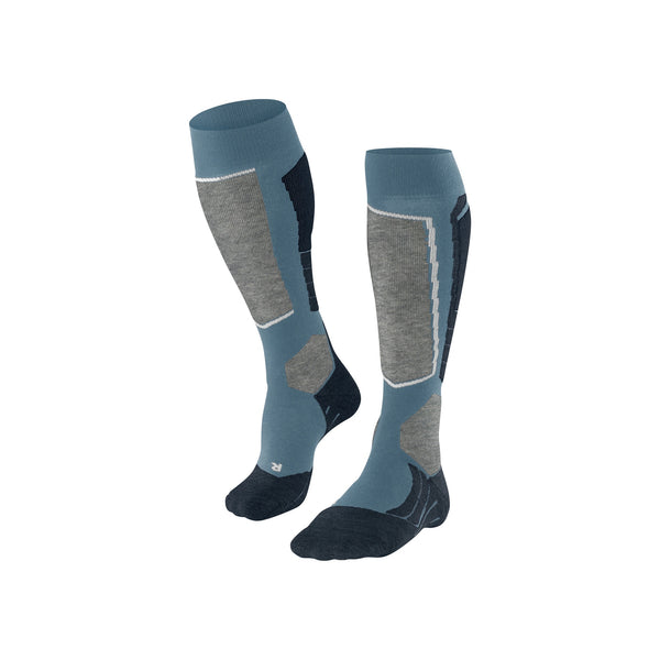 Lange ski- en wintersportkousen in blauw en grijs met gevoerde voet en scheen voor warmte en comfort