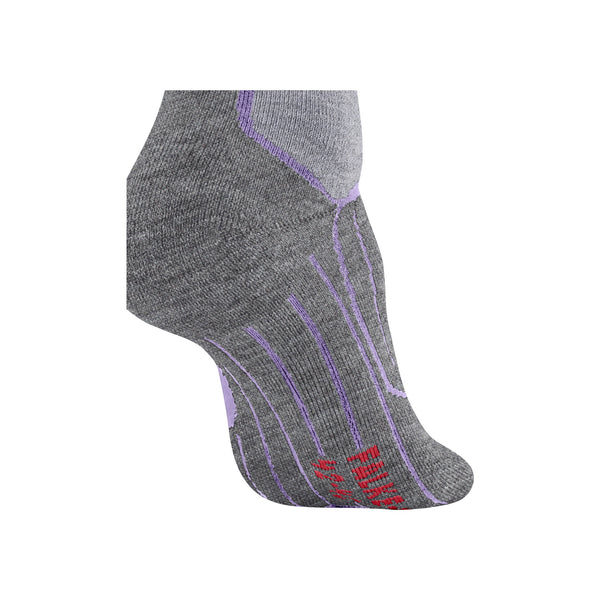 Grijze low-cut sportsok met paarse details en versterkte hiel en teen voor extra comfort