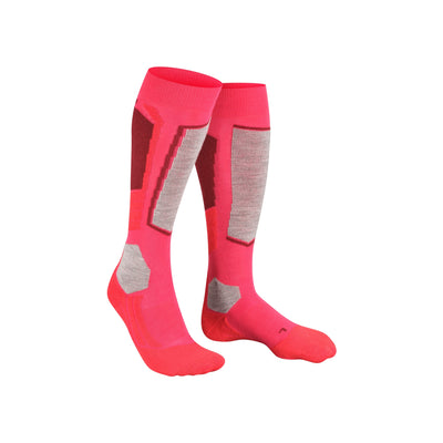 Roze skikousen met grijze verstevigde zones voor dames, thermische wintersportkousen