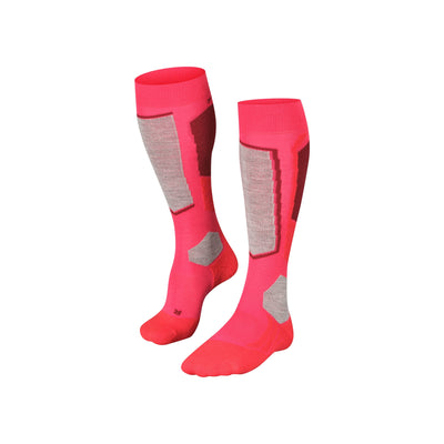 Roze skikousen met grijze verstevigingen voor dames - hoge sportkousen voor wintersport