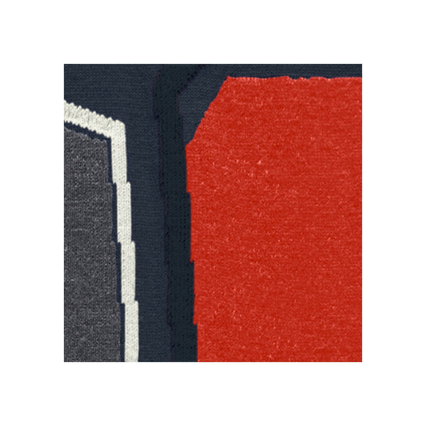 Vloerkleed met geometrisch patroon in rood, marineblauw en wit - modern abstract design
