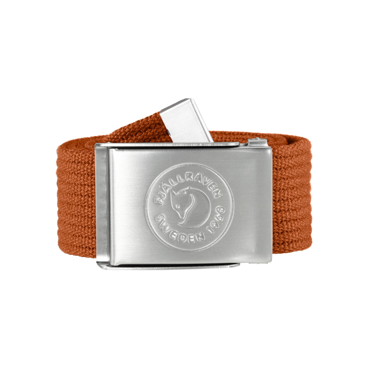Fjällräven Canvas Riem - Oranje canvas riem met zilveren metalen gesp en geëtst logo