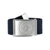 Fjällräven canvas riem met zilveren gesp en geëtst logo in zwart