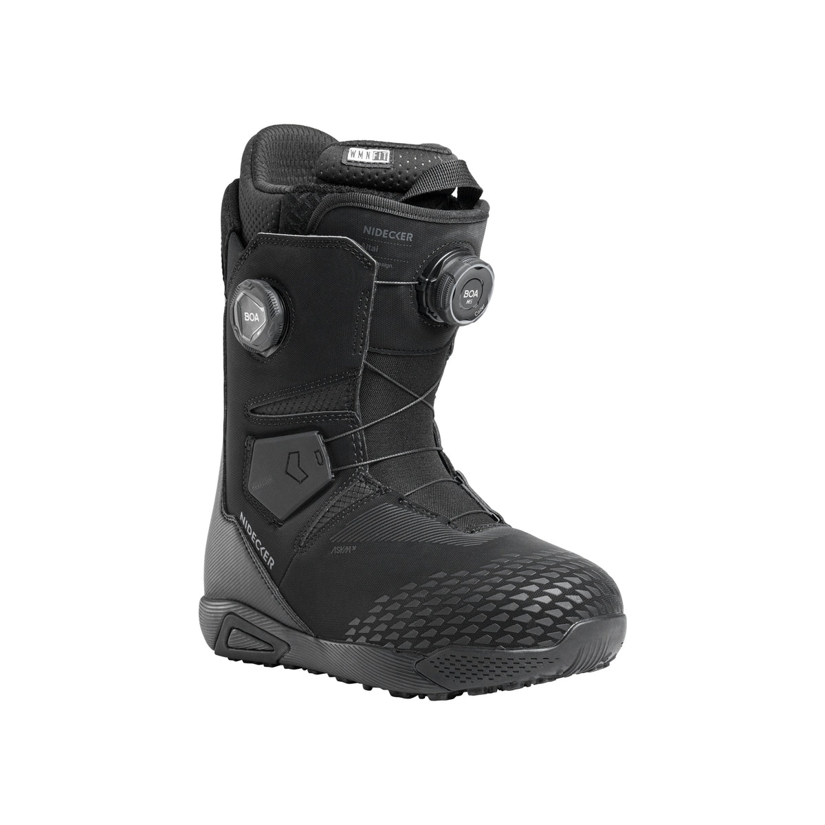 Zwarte snowboardboot met BOA-draaisluiting en geperforeerde teen voor optimale pasvorm en comfort