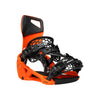 Oranje snowboard binding met zwarte riemen en verstelbare gespen voor optimale pasvorm en ondersteuning
