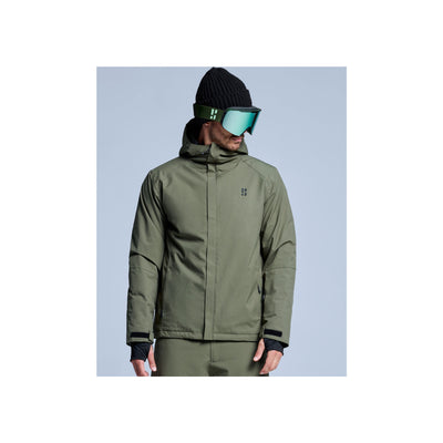 Groene ski-jas voor heren met capuchon en skibril, winterjas voor snowboarden
