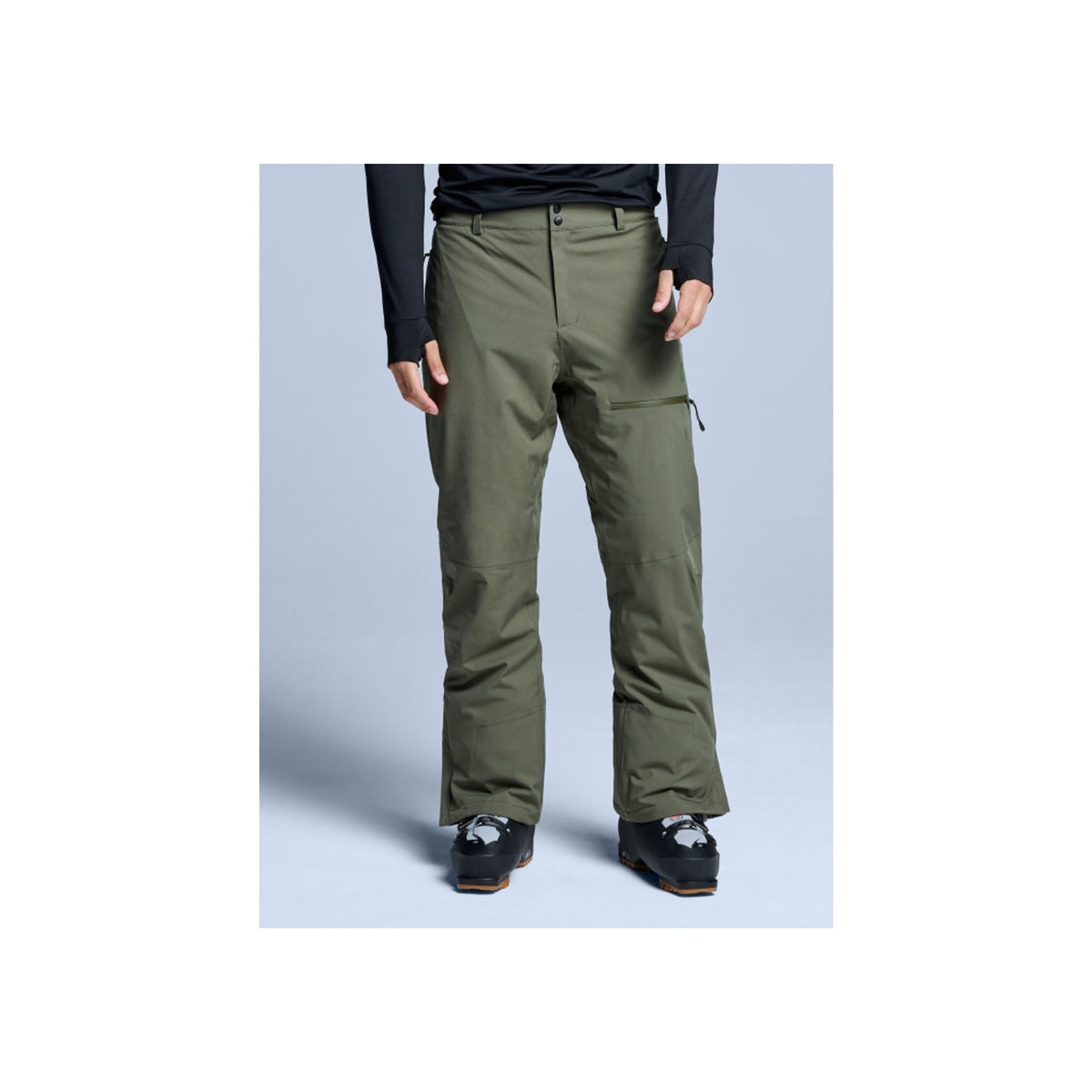 Olijfgroene ski- en snowboardbroek voor heren met zijzakken en rechte pasvorm