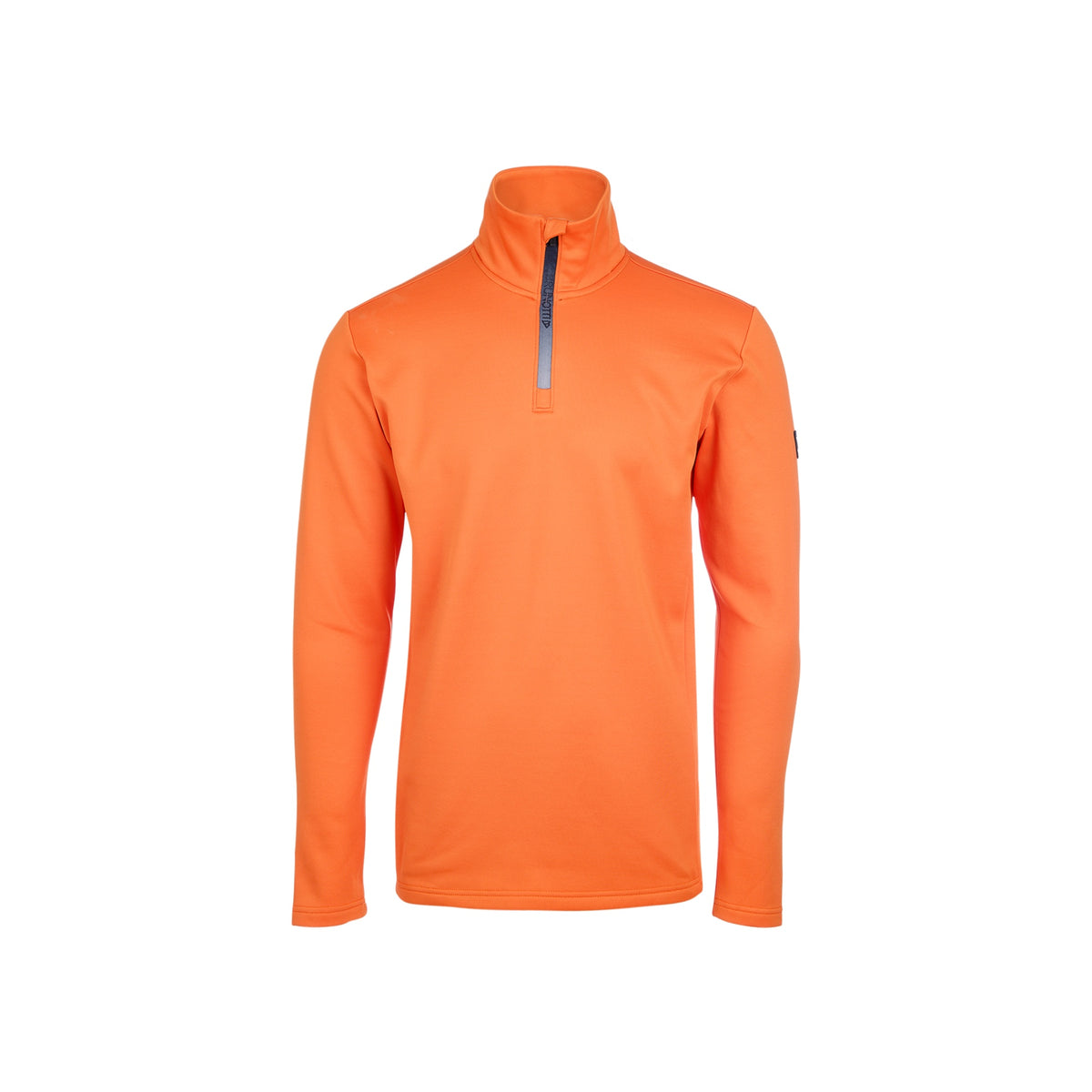 Oranje heren fleece trui met halve rits en opstaande kraag voor outdoor activiteiten