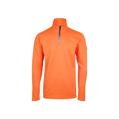 Oranje heren fleece trui met halve rits en opstaande kraag voor outdoor activiteiten