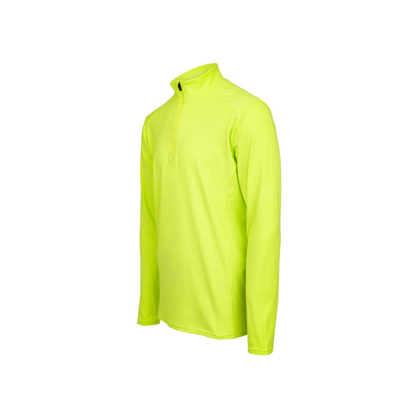 Neon gele fleece trui met halve rits en lange mouwen - zijkant aanzicht