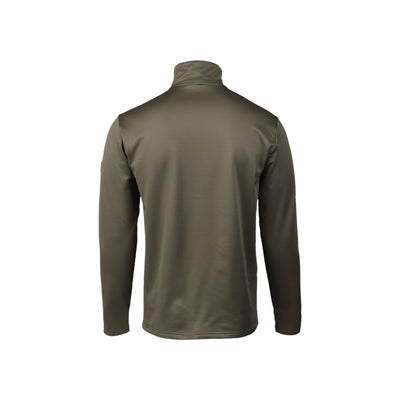 Olijfgroene fleece trui met ritssluiting en hoge kraag, achterkant weergave