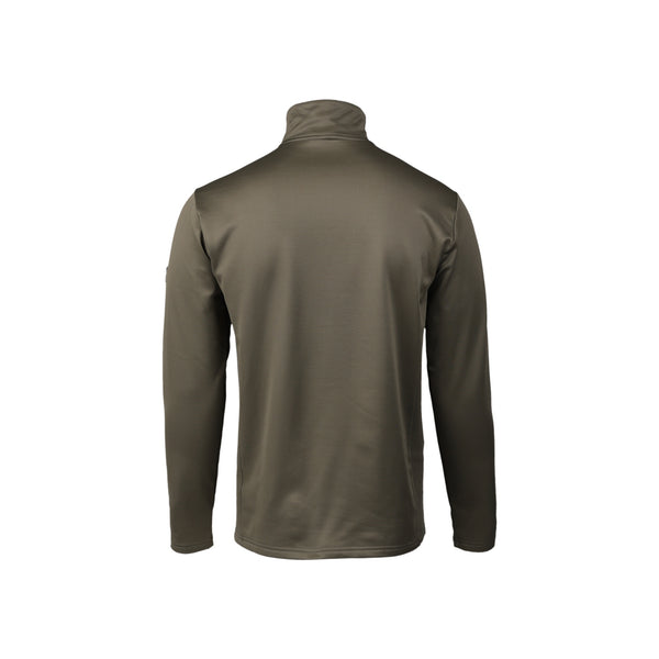 Olijfgroene fleece trui met ritssluiting en hoge kraag, achterkant weergave