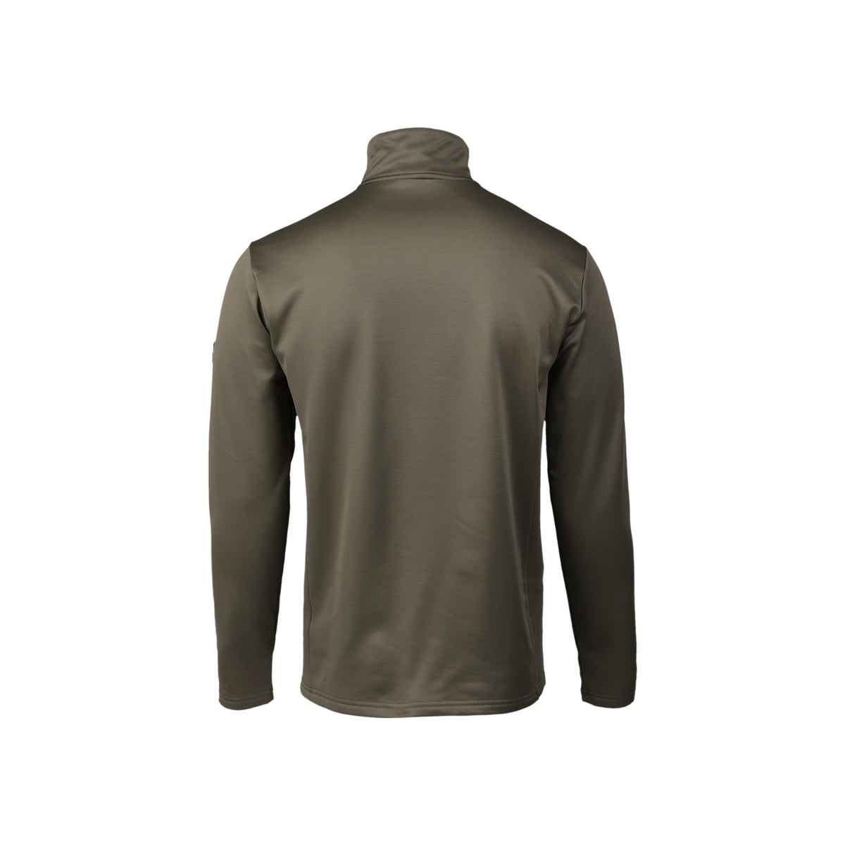 Olijfgroene fleece trui met ritssluiting en hoge kraag, achterkant weergave