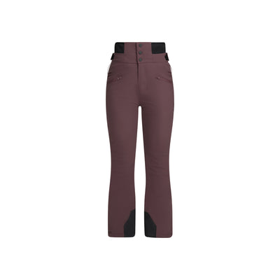 Paarse dames skibroek met hoge taille en uitlopende pijpen voor wintersport