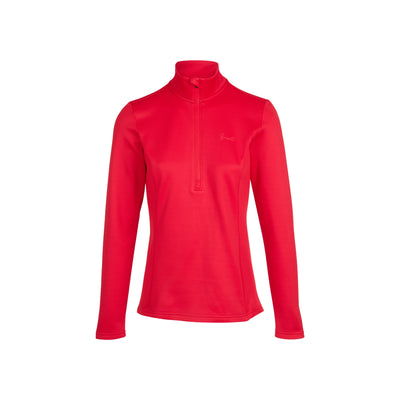 Rode dames coltrui met lange mouwen en kwartrits, sportieve fleece trui