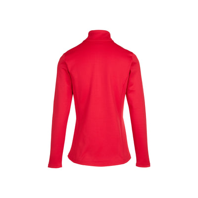 Rode dames fleece trui met ritssluiting en lange mouwen, achterkant weergave