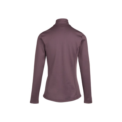 Paarse dames fleece trui met rits, achterkant view - warme sportieve outdoorkleding