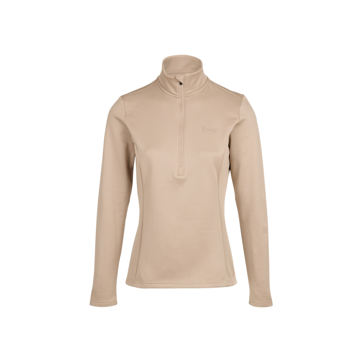 Beige dames trui met rits en opstaande kraag, lange mouwen, sportieve fleece pullover