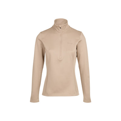 Beige dames trui met rits en opstaande kraag, lange mouwen, sportieve fleece pullover