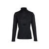 Zwarte dames fleece trui met halve rits en opstaande kraag, lange mouwen