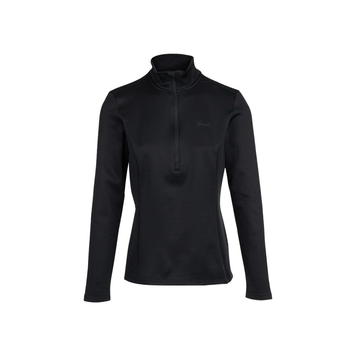 Zwarte dames fleece trui met halve rits en opstaande kraag, lange mouwen