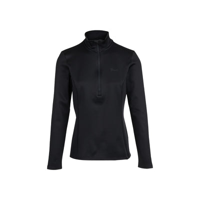 Zwarte dames fleece trui met halve rits en opstaande kraag, lange mouwen