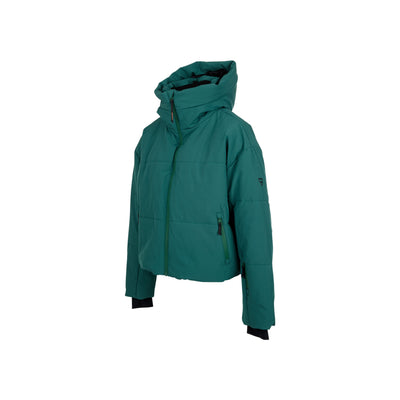 Petrol groene dames winterjas met capuchon en zijrits, warme ski-jas voor vrouwen